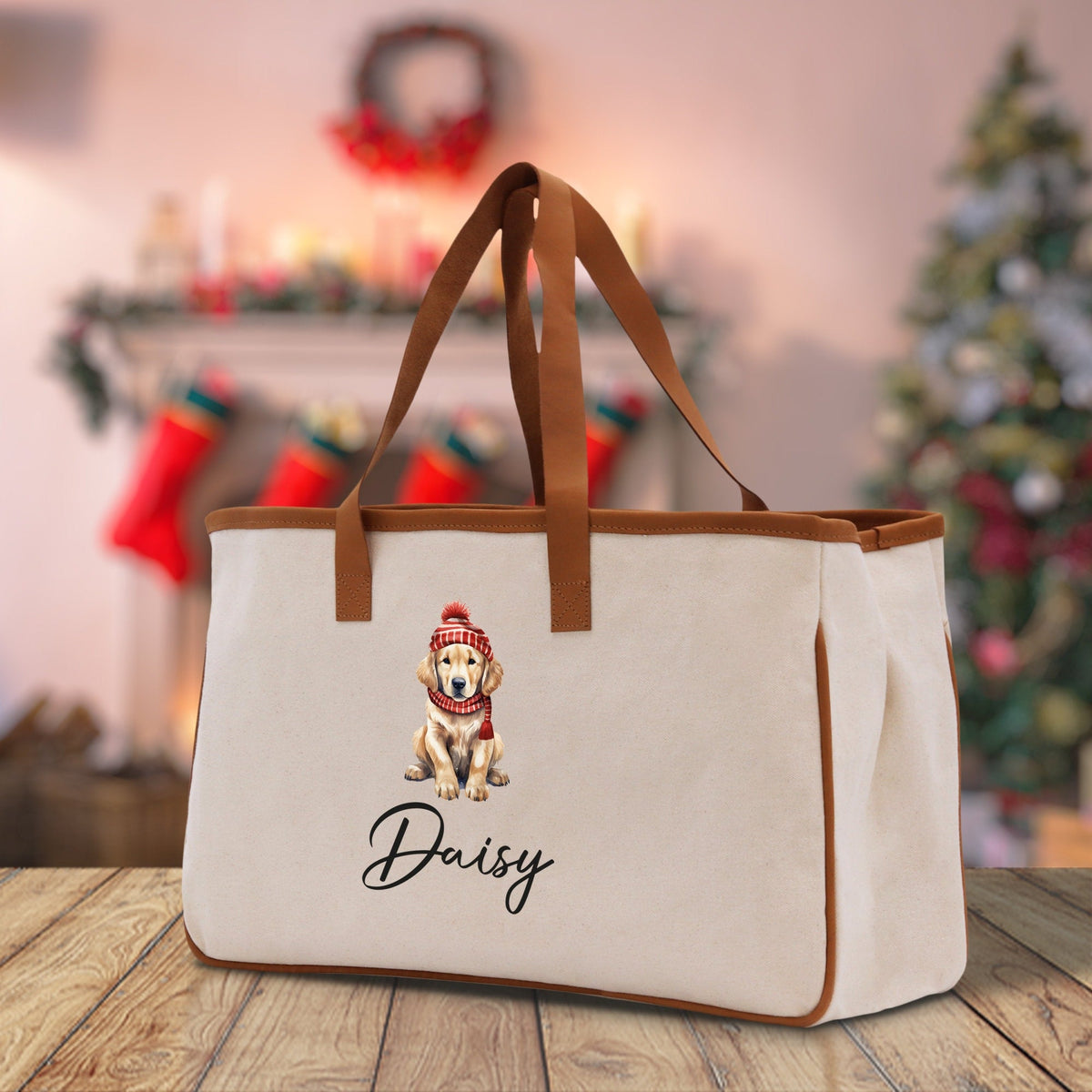 Baby Golden Retriever Custom Name Dog Cotton Canvas Tote Bag Custom Pet Lover Gift Pet Portrait Bag Personalized Pet Owner Gift Tote Bag