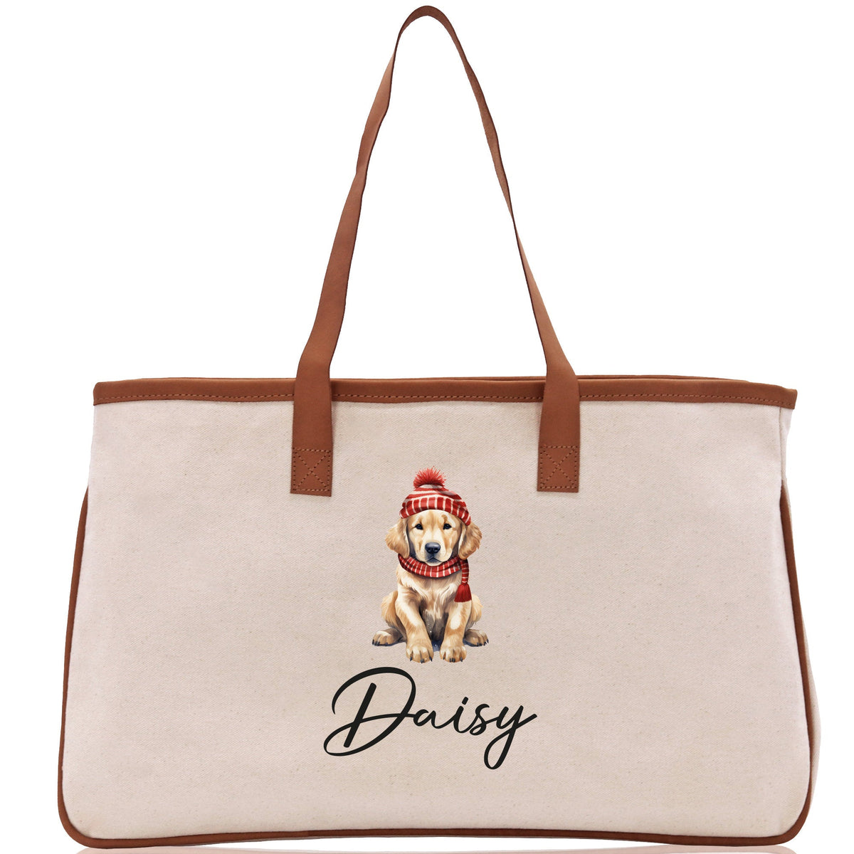 Baby Golden Retriever Custom Name Dog Cotton Canvas Tote Bag Custom Pet Lover Gift Pet Portrait Bag Personalized Pet Owner Gift Tote Bag