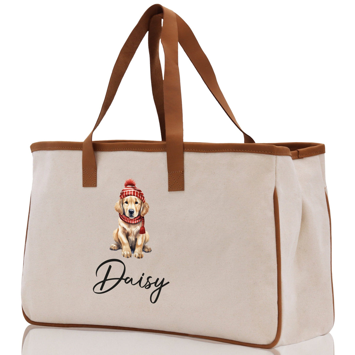 Baby Golden Retriever Custom Name Dog Cotton Canvas Tote Bag Custom Pet Lover Gift Pet Portrait Bag Personalized Pet Owner Gift Tote Bag