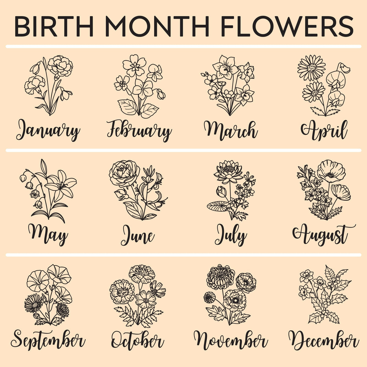 Personalized Kids and Grandkids Name Cotton Canvas Tote Bag Custom Flower Tote Bag Gift for Mom Gift for Grandma Birth Month Grandkids Name