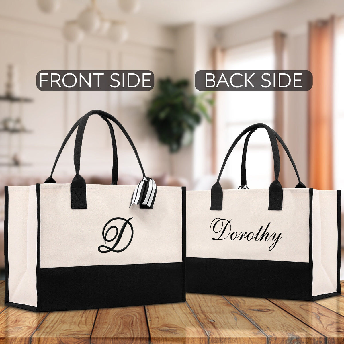 Monogram and Personalized Name Cotton Canvas Tote Bag Initial Tote Bag Letter Tote Bag Birthday Gift Bag Beach Bag Custom Monogrammed Bag