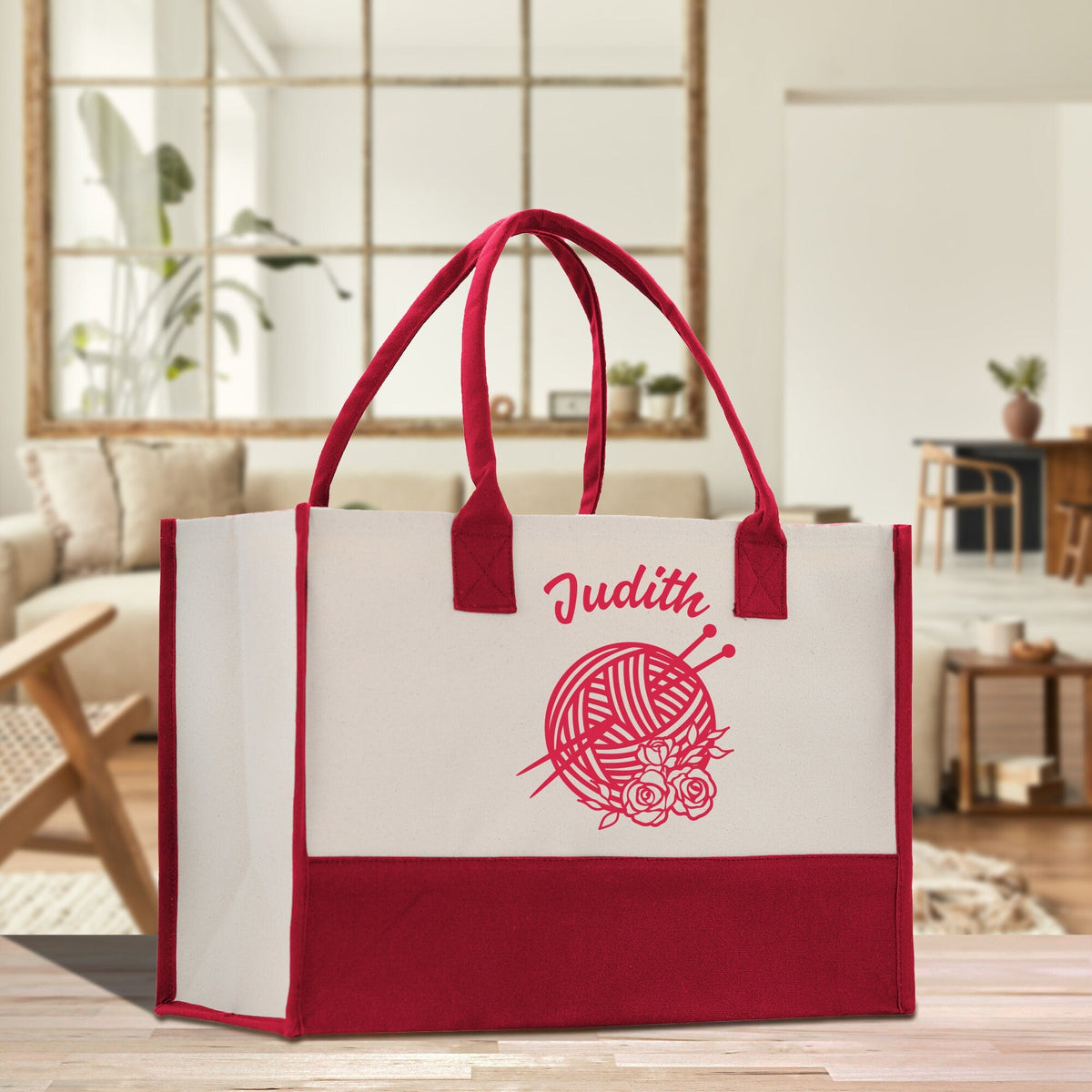 Personalized Knitting Cotton Canvas Tote Bag Custom Grandma Kitting Bag Yarn Custom Crochet Bag Mother's Day Gift Knitting Gift