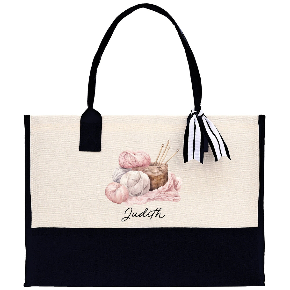 Personalized Knitting Cotton Canvas Tote Bag Custom Grandma Kitting Bag Yarn Custom Crochet Bag Mother's Day Gift Knitting Gift
