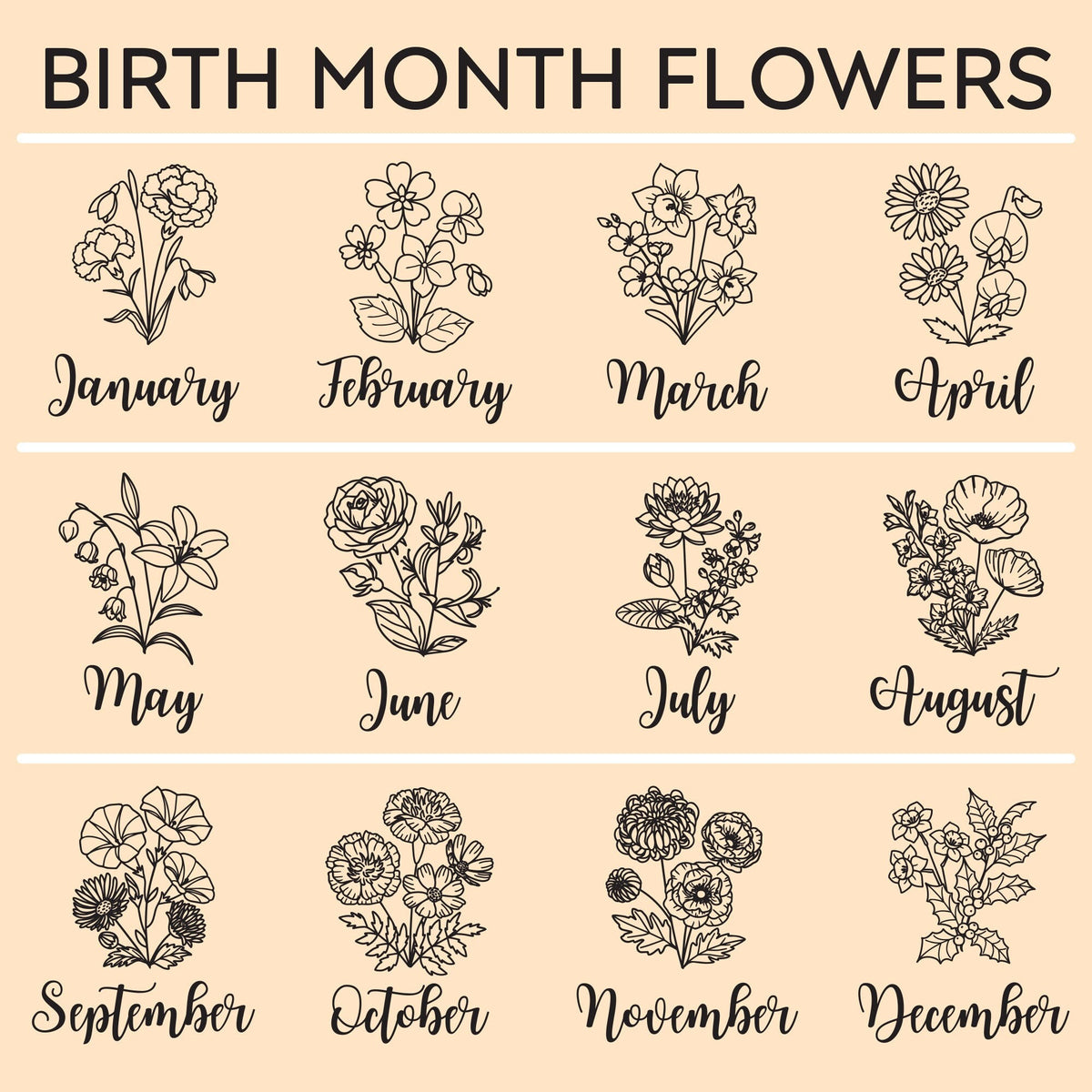 Personalized Kids and Grandkids Name Cotton Canvas Tote Bag Custom Flower Tote Bag Gift for Mom Gift for Grandma Birth Month Grandkids Name