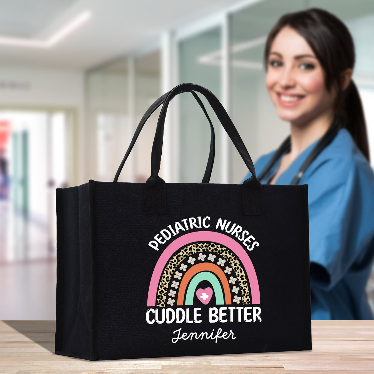 Pediatric Nurse Personalized Cotton Canvas Tote Bag Custom Nurse Gift Registered Nurse Tote RN Tote RN Gift Future Nursing Student Gift