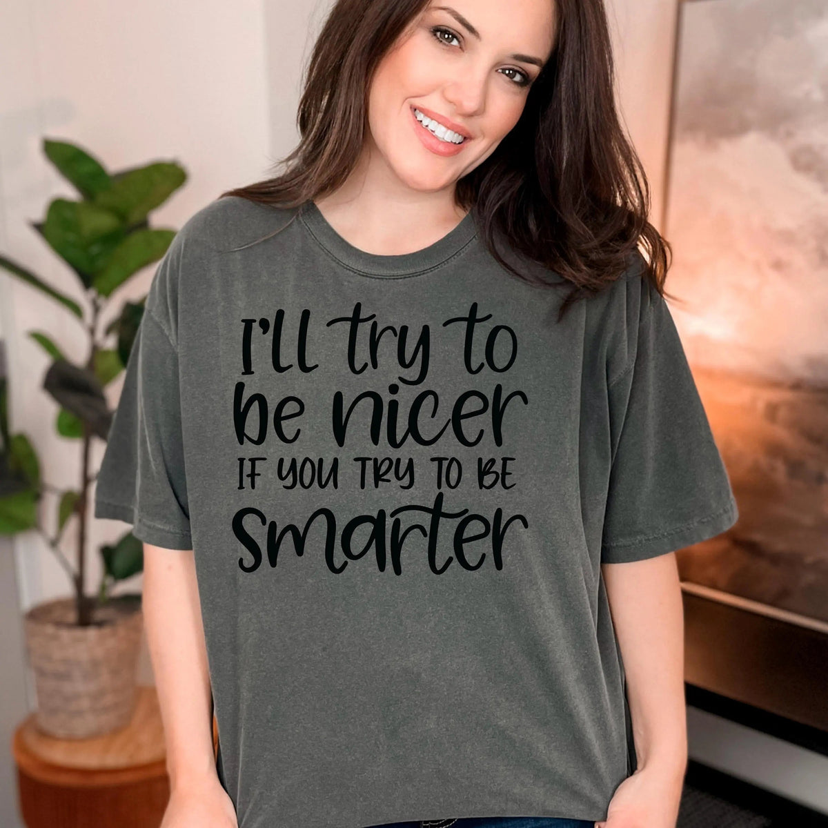 Funny Sarcastic Quote Shirt For Women – I'll Try To Be Nicer If You Try To Be Smarter Tee – Sassy Graphic T Shirt With Attitude