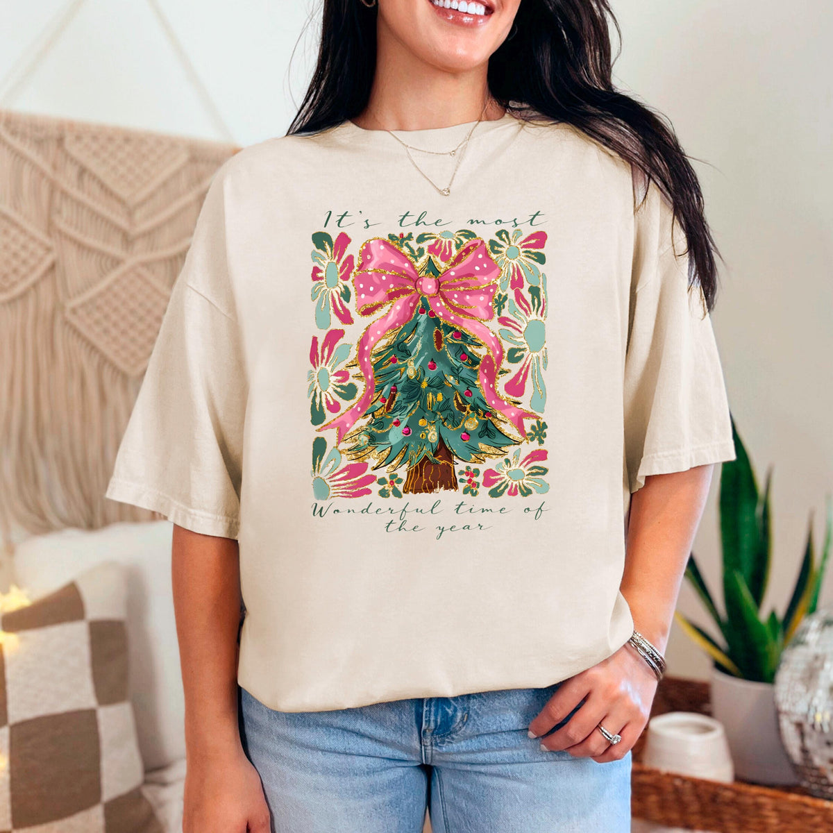 Most Wonderful Time of Year T-Shirt Comfort Colors Christmas Tree Graphic Holiday Pajama Top Cozy Gift
