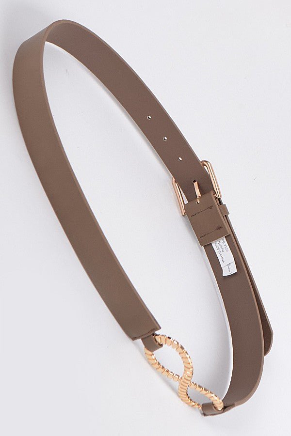 Infinite Sign Fashion Belt – Taupe Faux Leather Belt with Gold Infinity Buckle