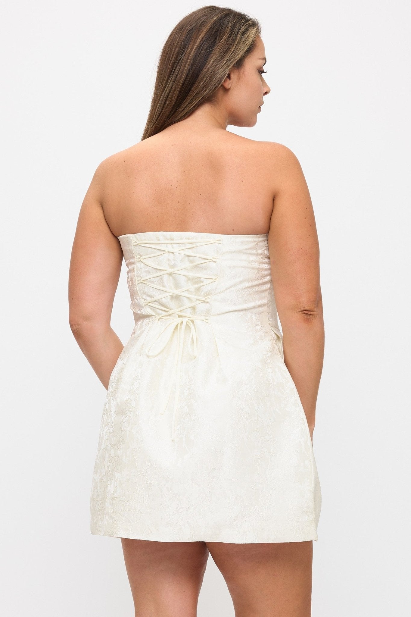 Ivory Muse Strapless Lace-Up Mini Dress – Plus Size Party Dress