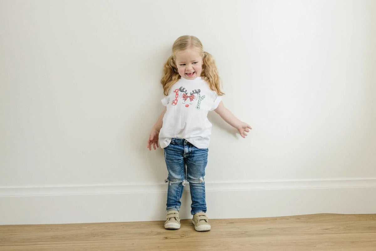 Kids Christmas Shirt – Cute Unicorn Reindeer "Joy" Tee for Girls