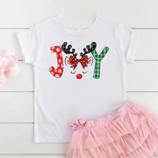 Kids Christmas Shirt – Cute Unicorn Reindeer "Joy" Tee for Girls