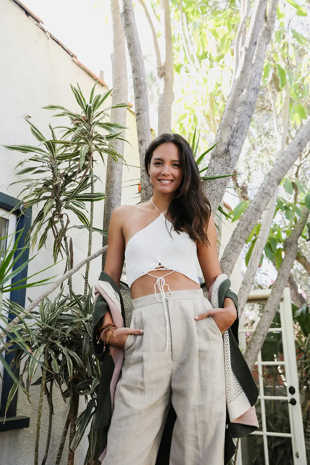 Lace-up Halter Knit Bralette