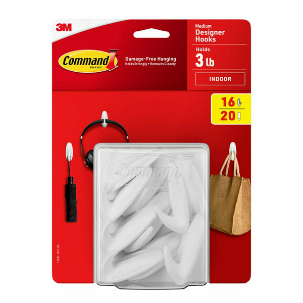 3M Command Indoor Medium Designer Hanging Hooks, 16 Hooks & 20 Strips - Open Box