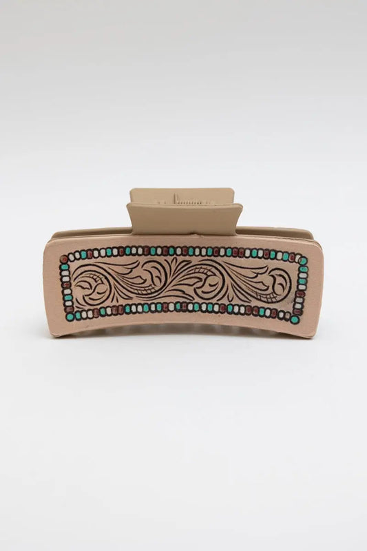 Leather Swirl Hair Claw – Artistic Tribal Pattern Clam Clip 🌸