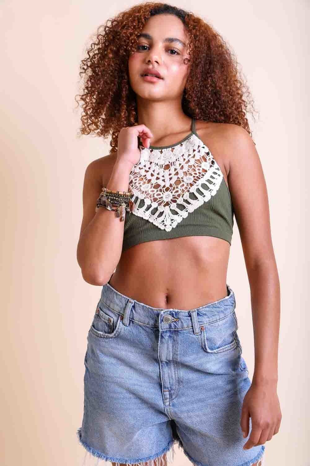 High Neck Crochet Lace Bralette – Stylish Layering Essential