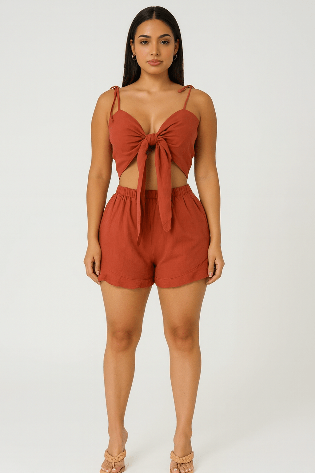 Maldives Linen Two Piece Crop Top Tie Short Set