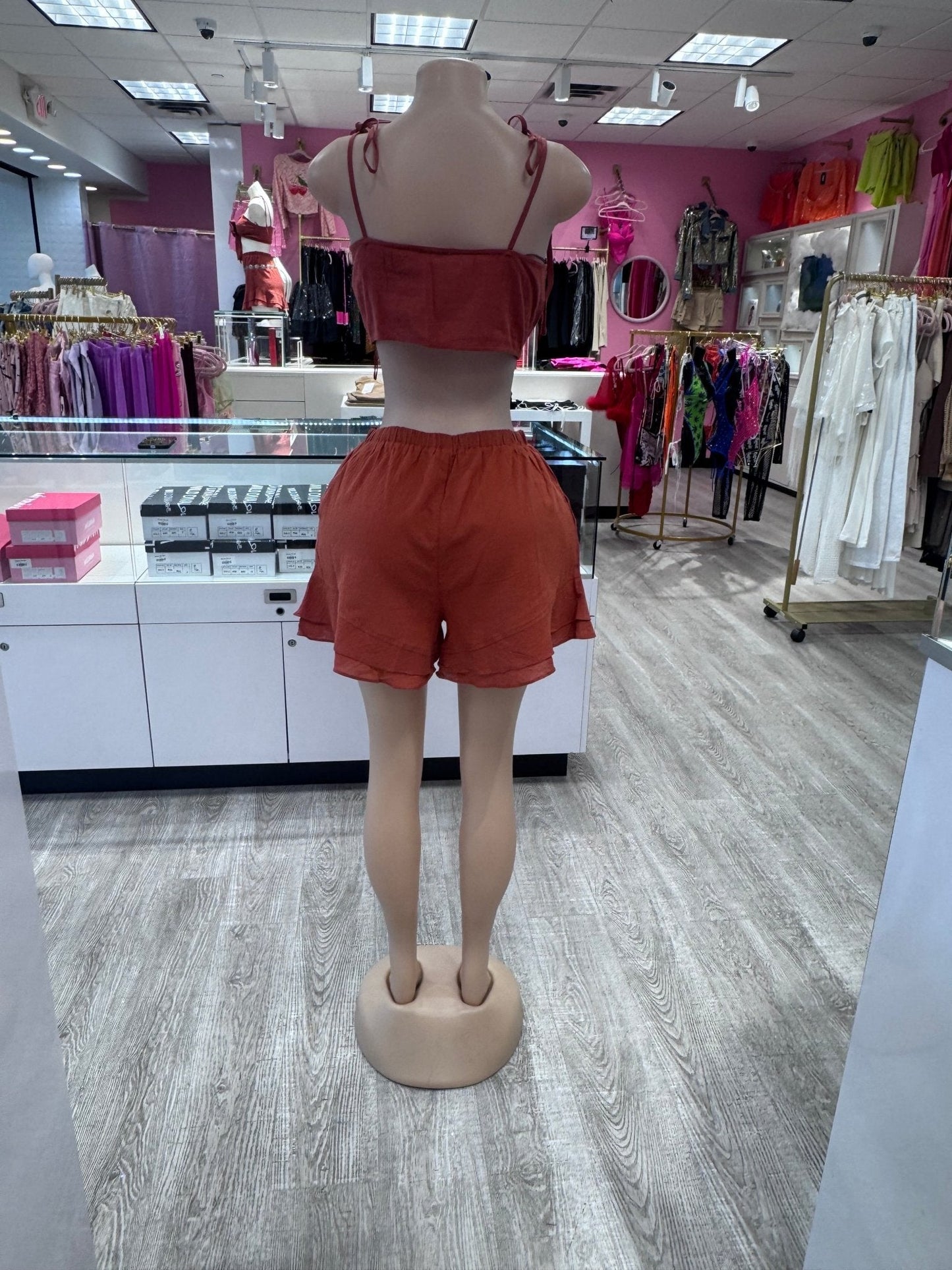 Maldives Linen Two Piece Crop Top Tie Short Set