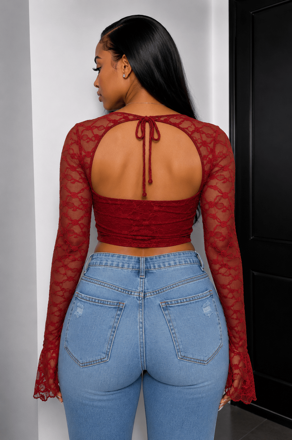 Marissa Long Sleeve Laced Crop Top Bustier – Lace Corset Top for Women