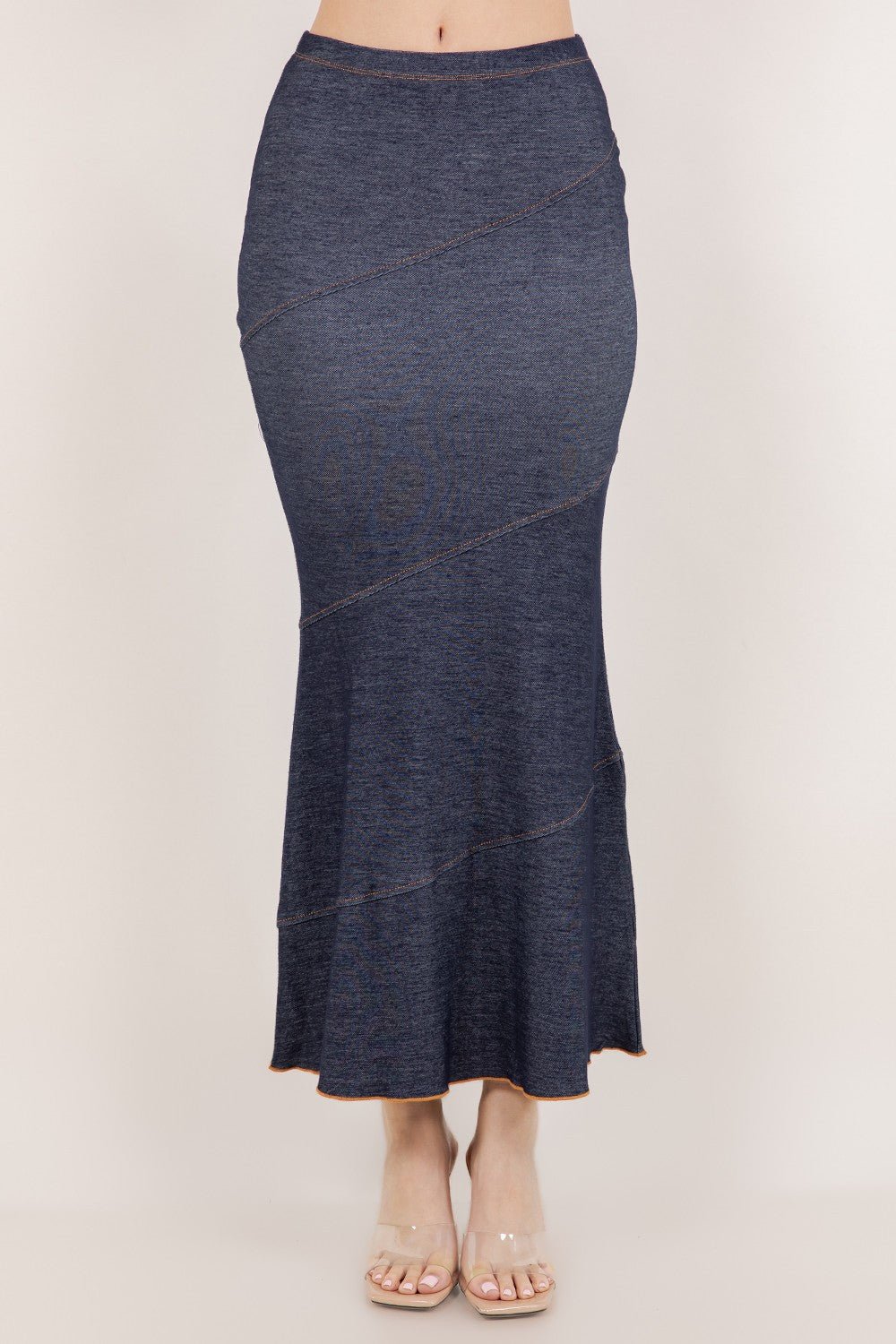 Melissa Mermaid Denim Maxi Skirt – Stretchy High-Waist Flared Skirt | Trendy Look