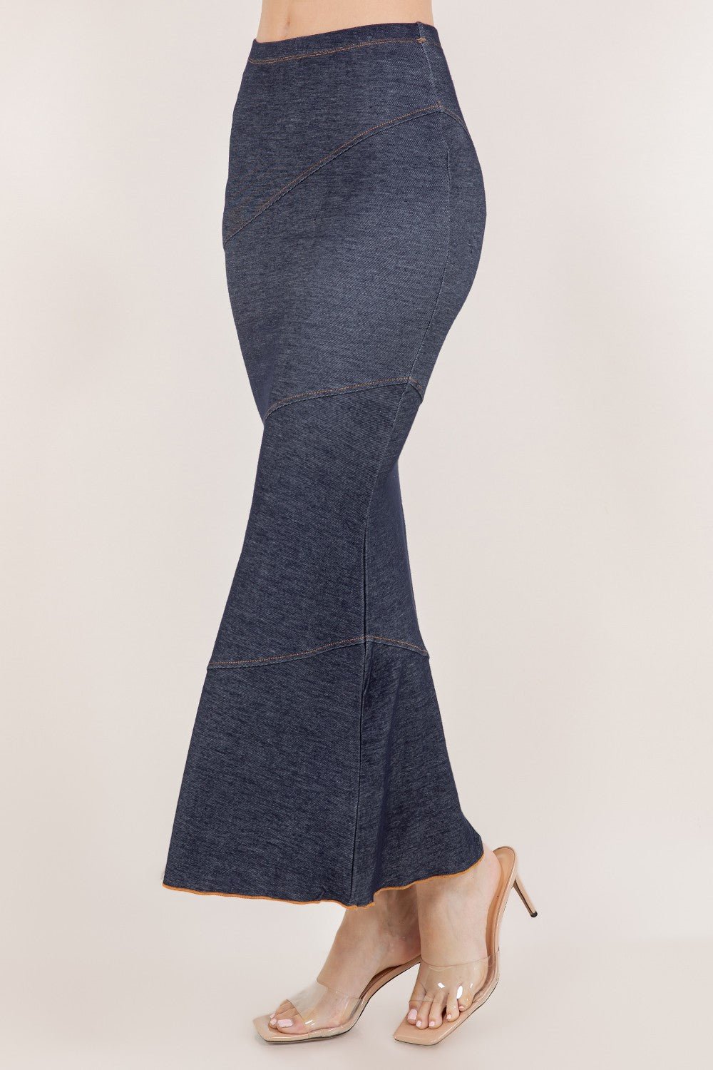 Melissa Mermaid Denim Maxi Skirt – Stretchy High-Waist Flared Skirt | Trendy Look