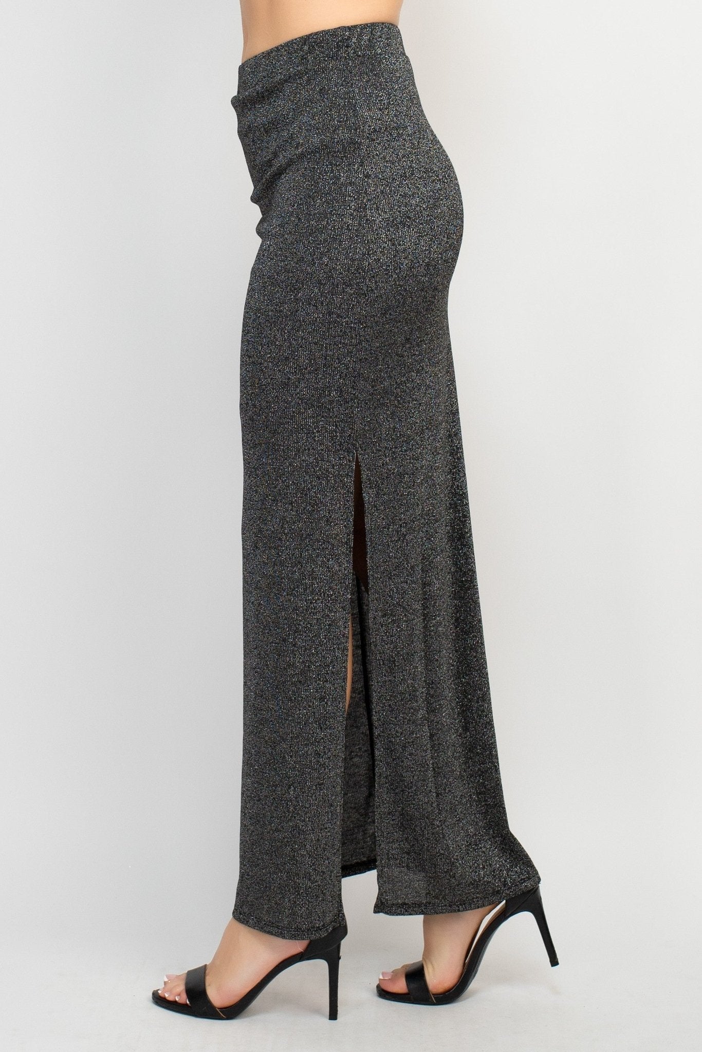 Metallic Mood High-Waist Slit Maxi Skirt