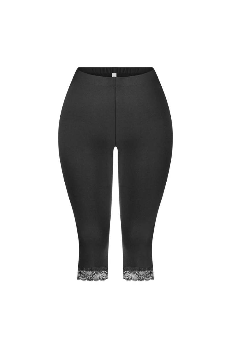 Mid-Waisted Capri Lace Trim Leggings – Made in USA