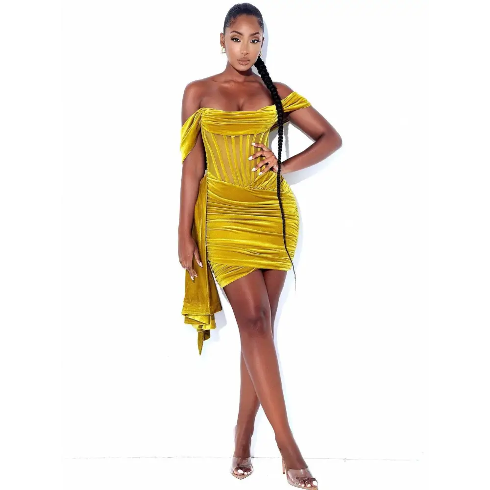 Off the Shoulder Velvet Sexy Evening Dress