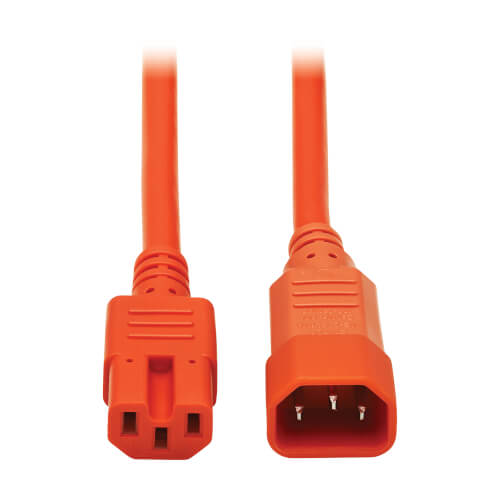 Tripp Lite Heavy Duty Computer Power Cord 15A 14AWG C14 to C15 Orange 6ft
