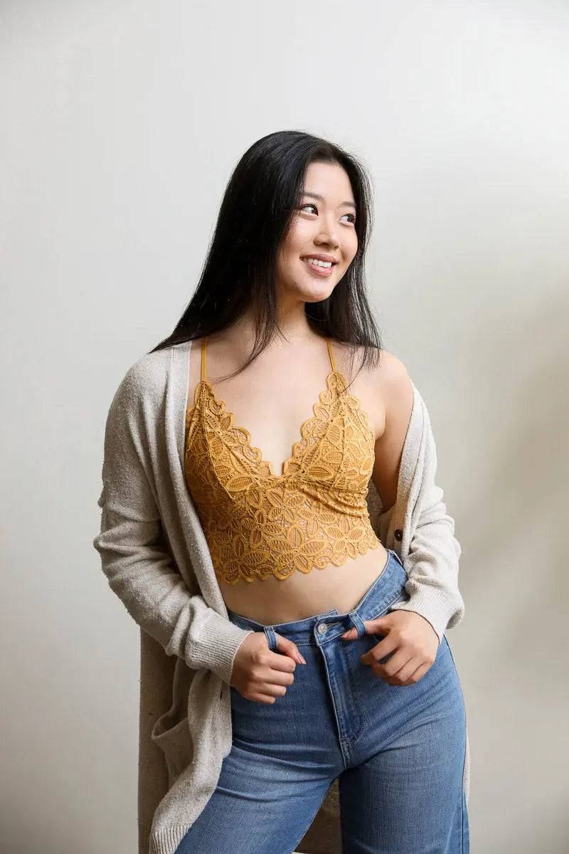 Racerback Flower Lace Bralette Padded