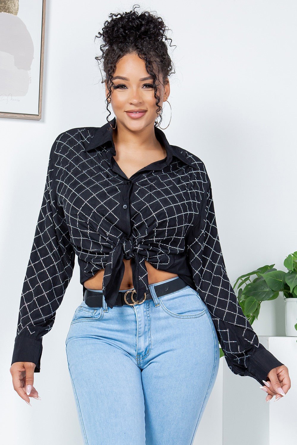 Rhinestone Button-Up Shirt Blouse – Effortless Glam Meets Everyday Comfort