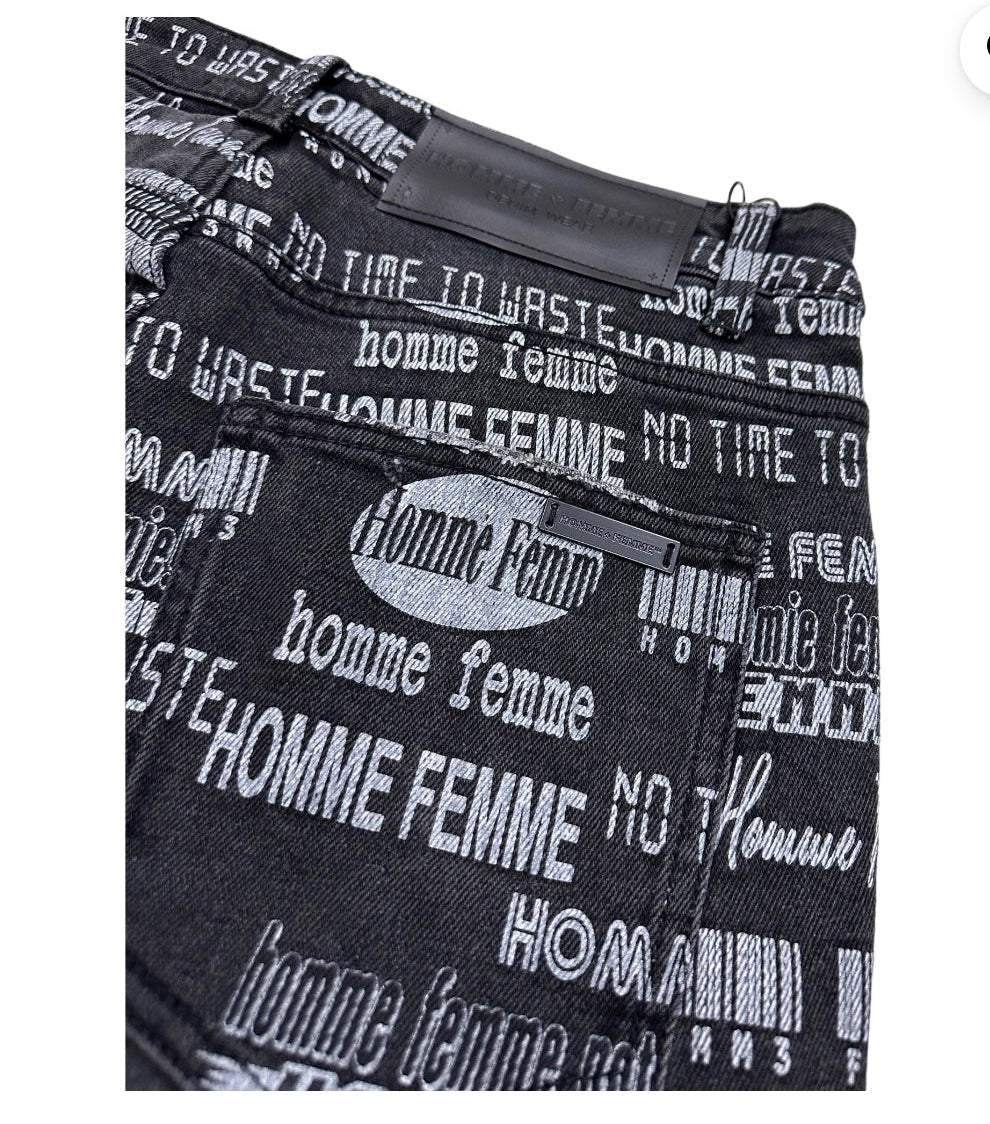 Homme + Femme Men's All over Logo Pan Slim fit Stretch Denim Jeans SZ. 38