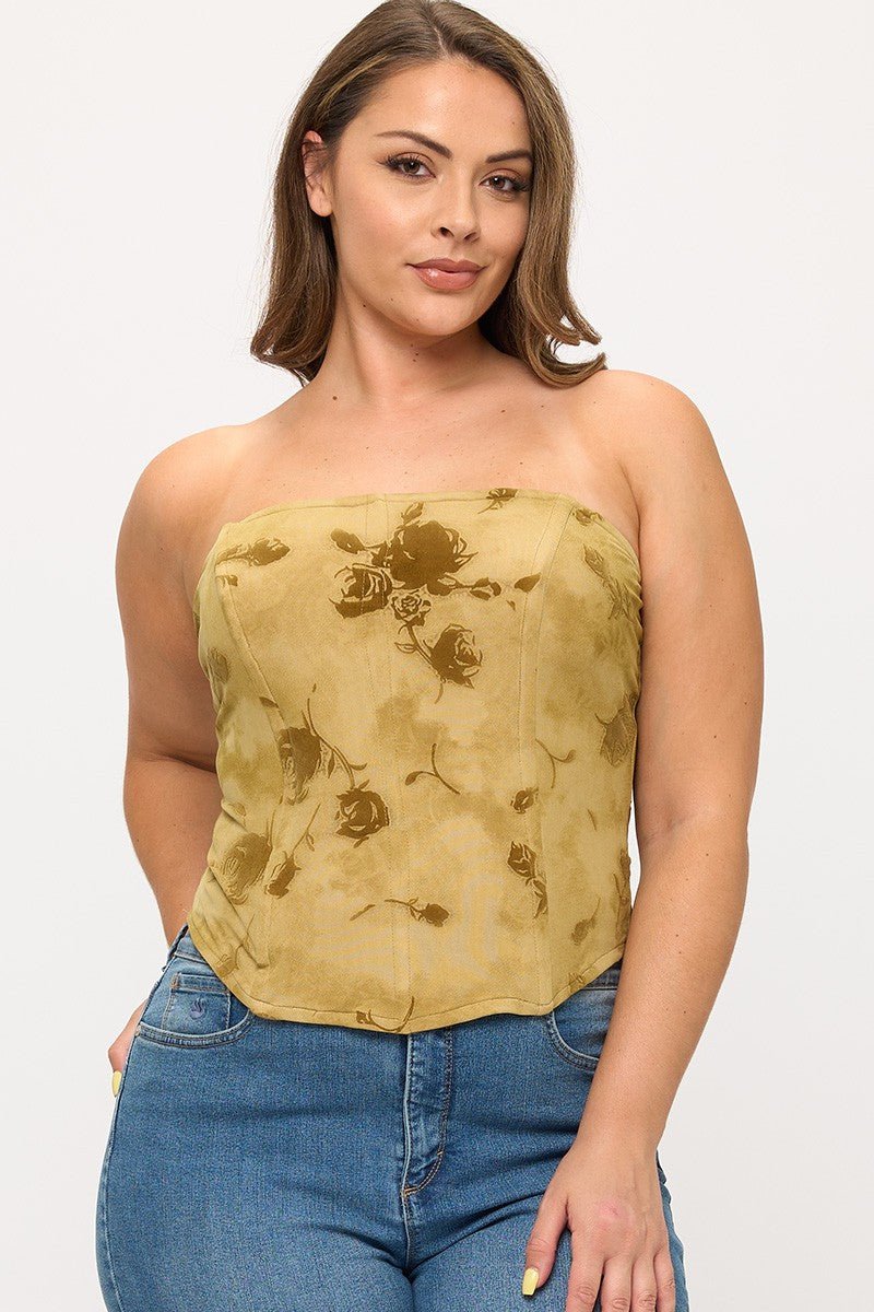 Rosalia Plus Size Lace Up Corset Tube Top – Boned Bodice & Back Lace Up