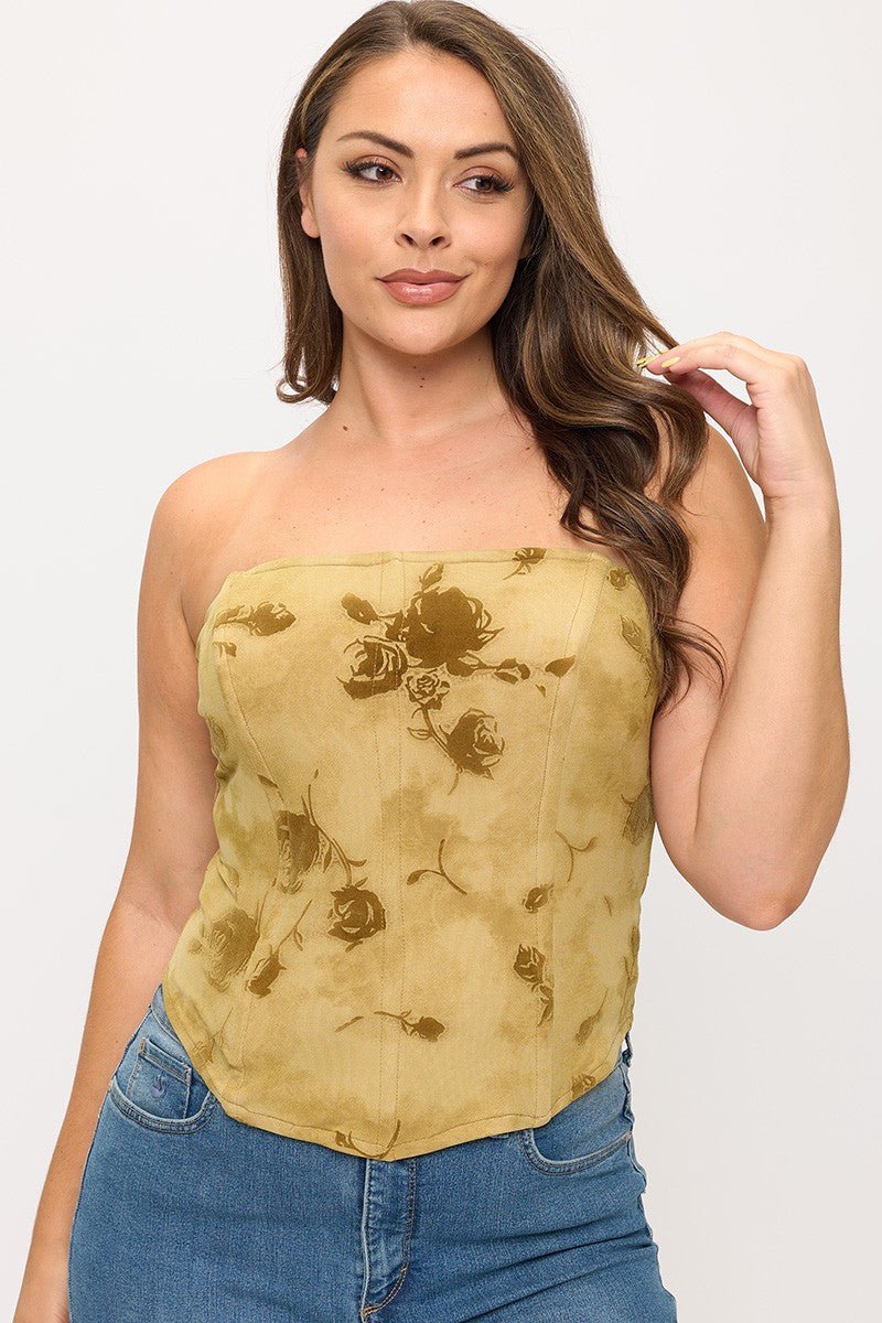 Rosalia Plus Size Lace Up Corset Tube Top – Boned Bodice & Back Lace Up
