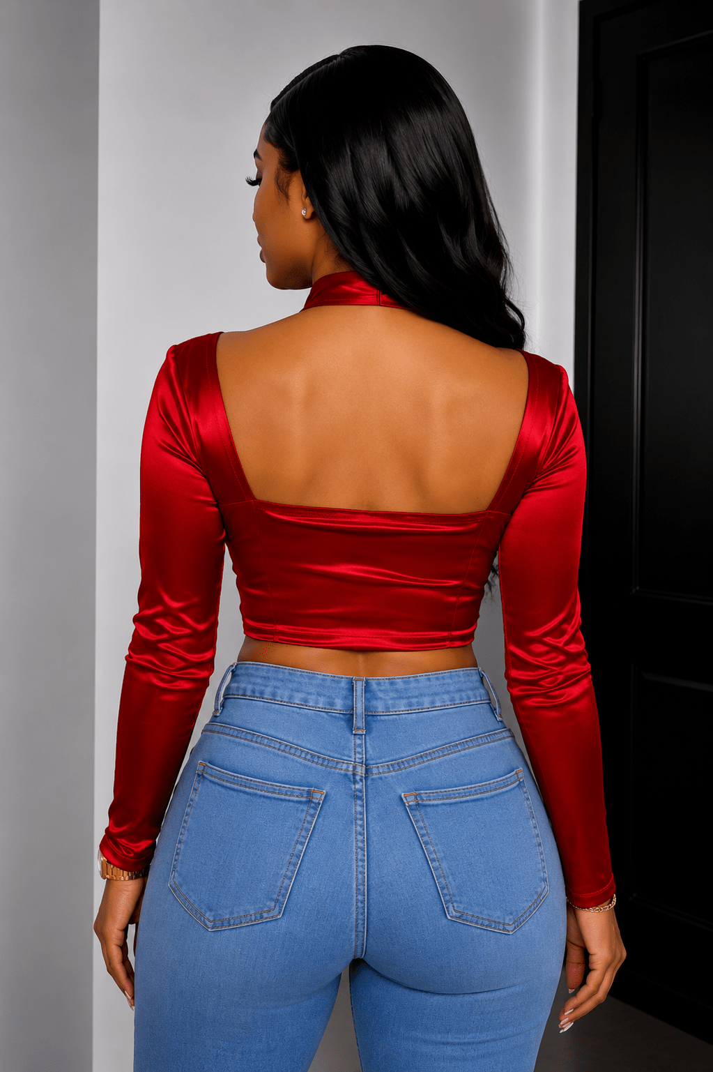 Sadie Long Sleeve Front Wrap and Cross Straps Crop Top
