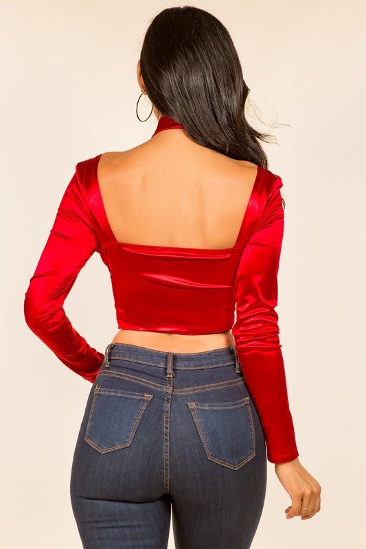 Sadie Long Sleeve Front Wrap and Cross Straps Crop Top