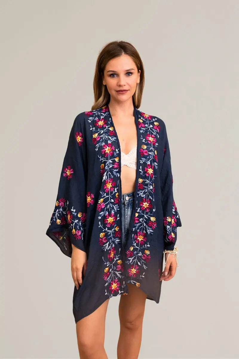 Ethereal Anemone Kimono – Elegant Floral Embroidery