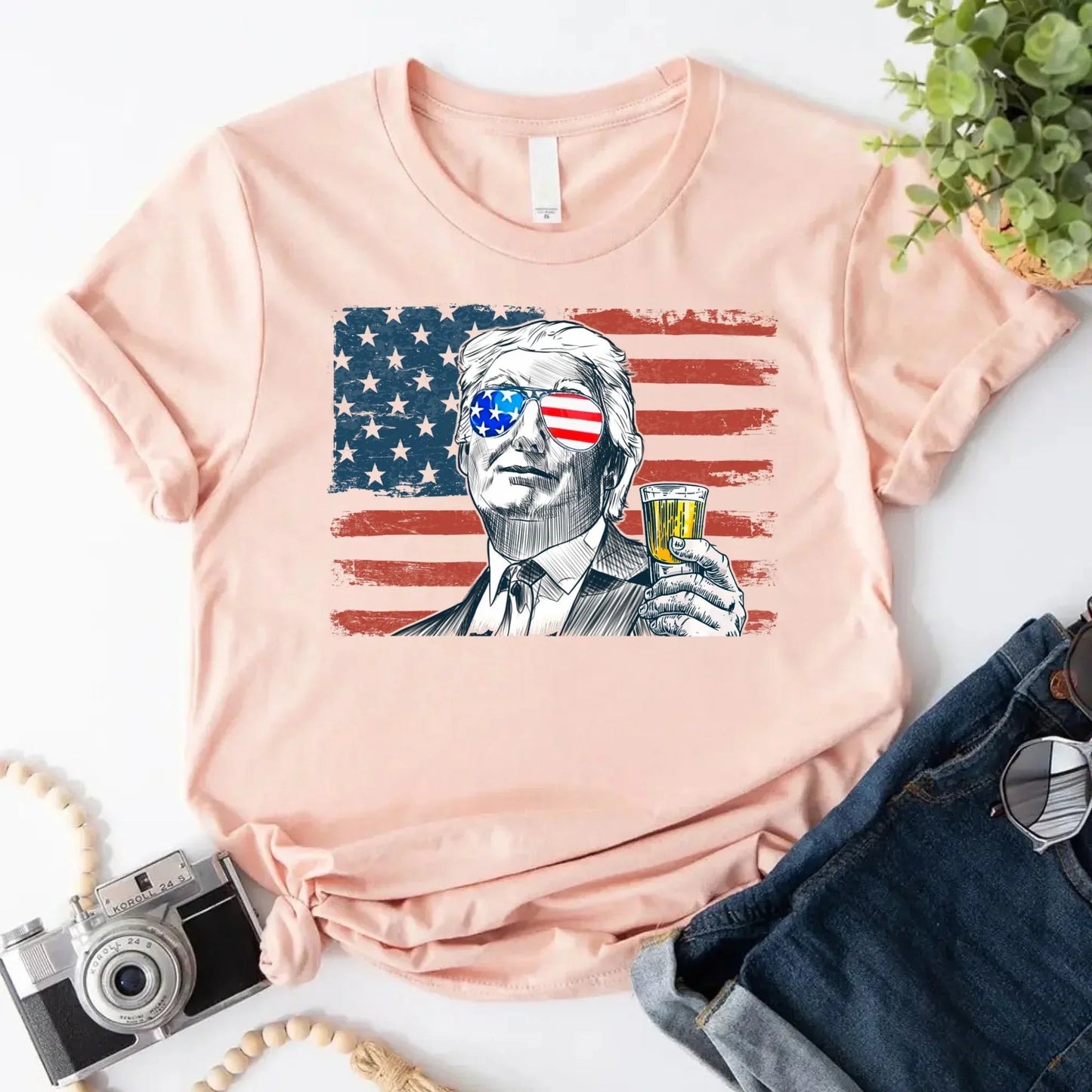 Donald Trump Drinking Party T Shirt Crew Neck Unisex