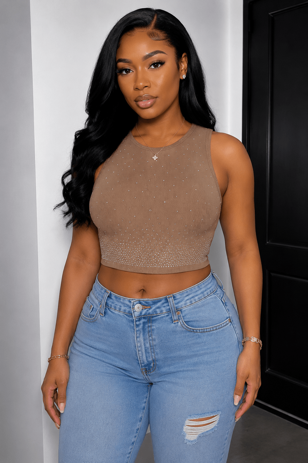 Starlight Rhinestone Stetch Crop Top