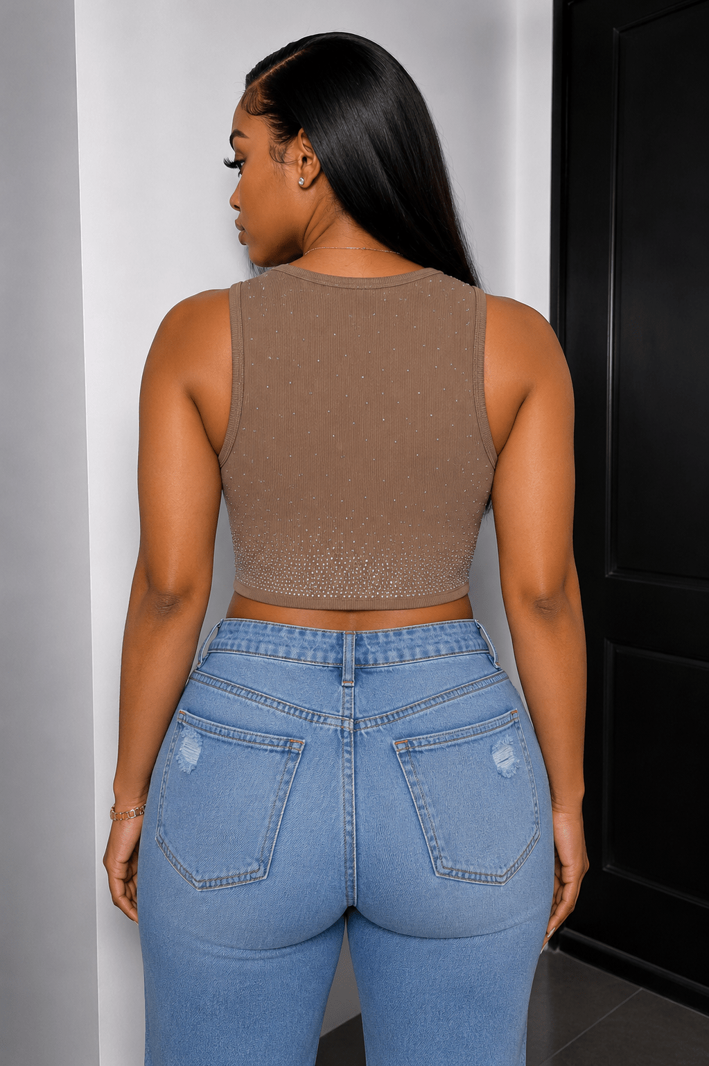 Starlight Rhinestone Stetch Crop Top