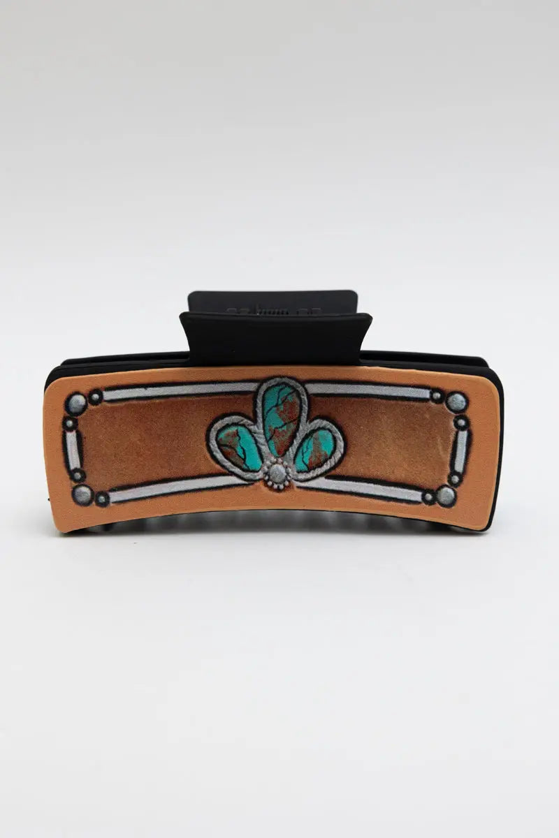 Stoney Turquoise Hair Claw – Artistic Floral Clam Clip 🦋
