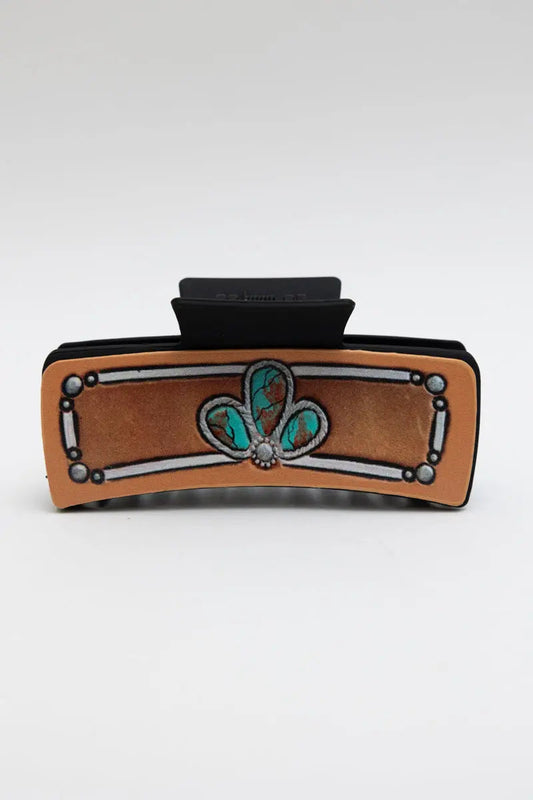 Stoney Turquoise Hair Claw – Artistic Floral Clam Clip 🦋