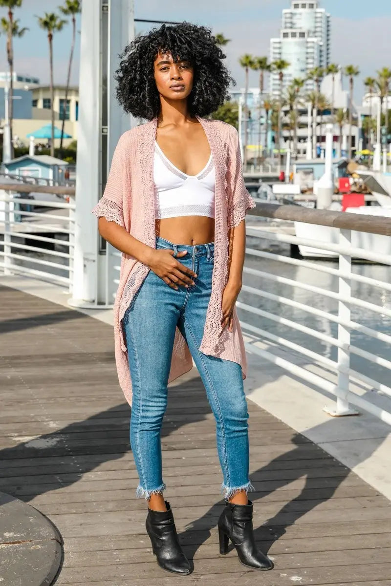 Sunshine Crochet Lace Trim Kimono