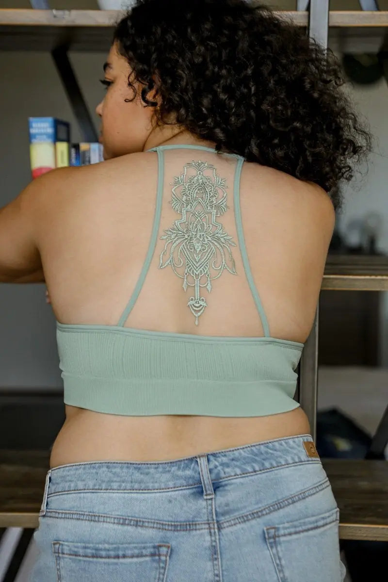 Tattoo Back Bralette – Embroidered Mesh Racerback Style