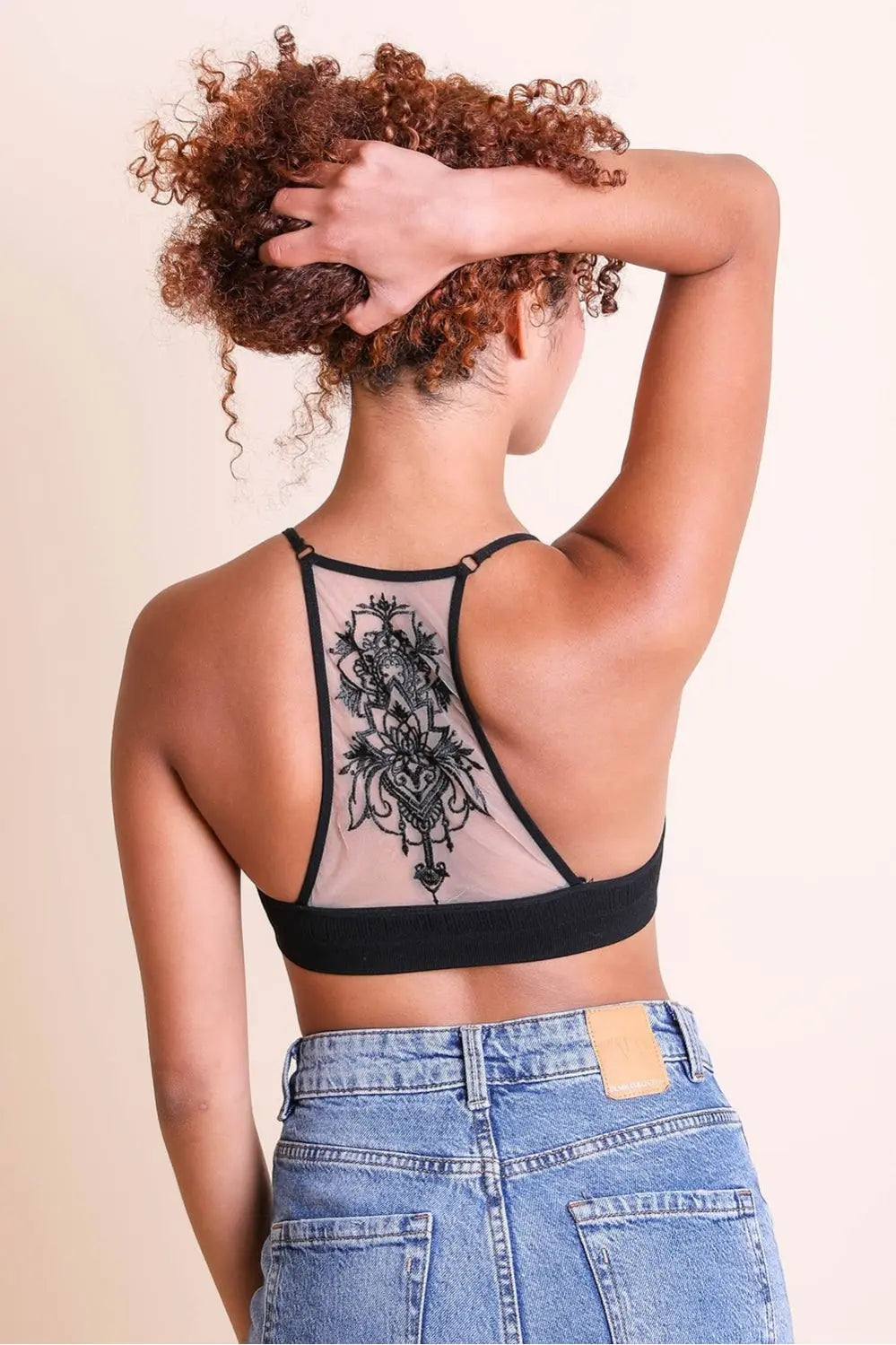 Tattoo Back Bralette – Embroidered Mesh Racerback Style