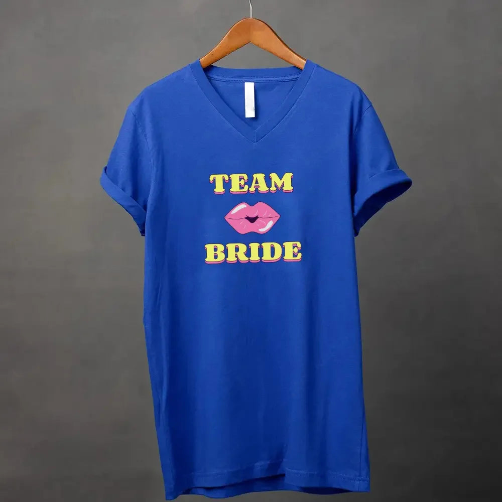🍾 Team Bride & The Bride 💍 Bachelorette Party Matching V-Neck T-Shirts