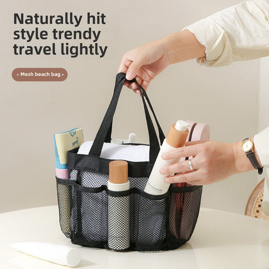 Mesh Shower Tote Bag, Portable Beach Bag, Summer Travel Large Capacity Portable Mesh Tote Bag, Foldable Wash and Makeup bag large