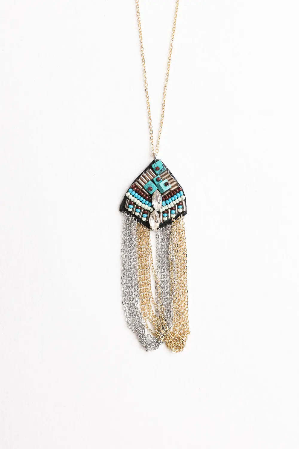 Turquoise & Crystal Medallion Chain Necklace🩵