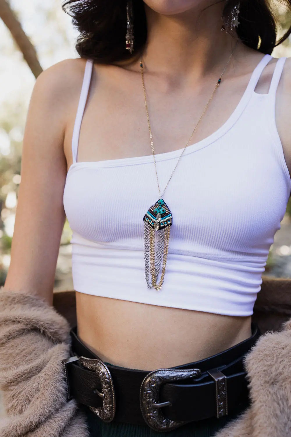 Turquoise & Crystal Medallion Chain Necklace🩵