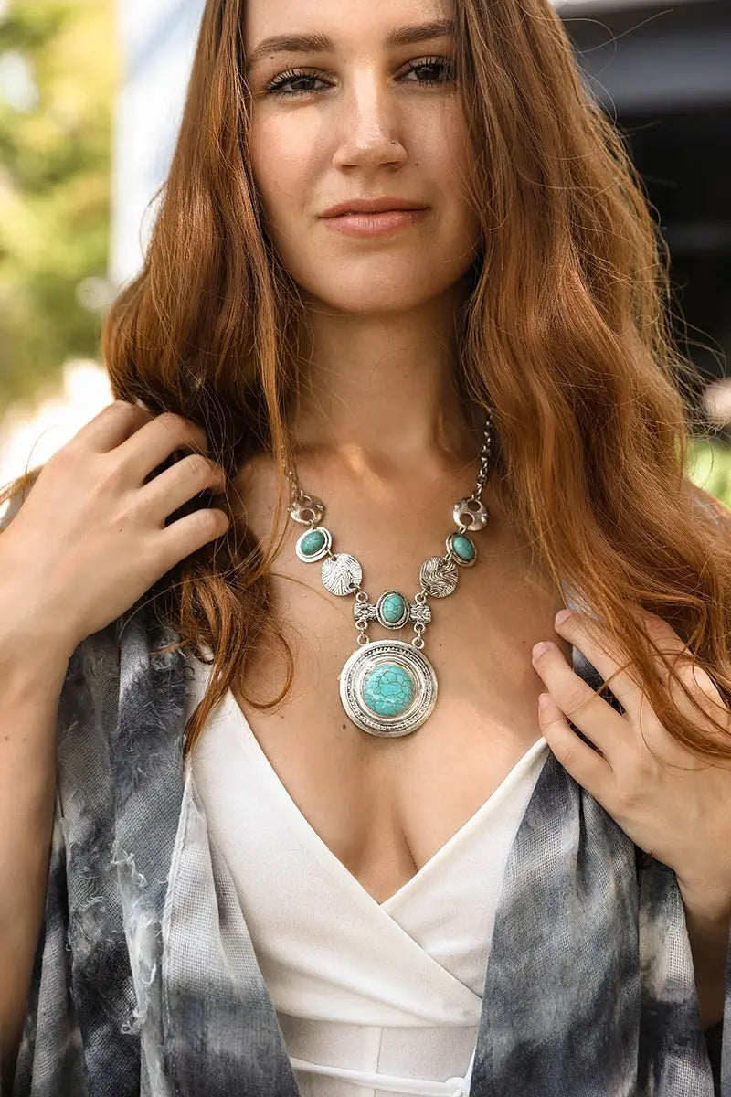 Turquoise & Silver Stepping Stone Necklace💎