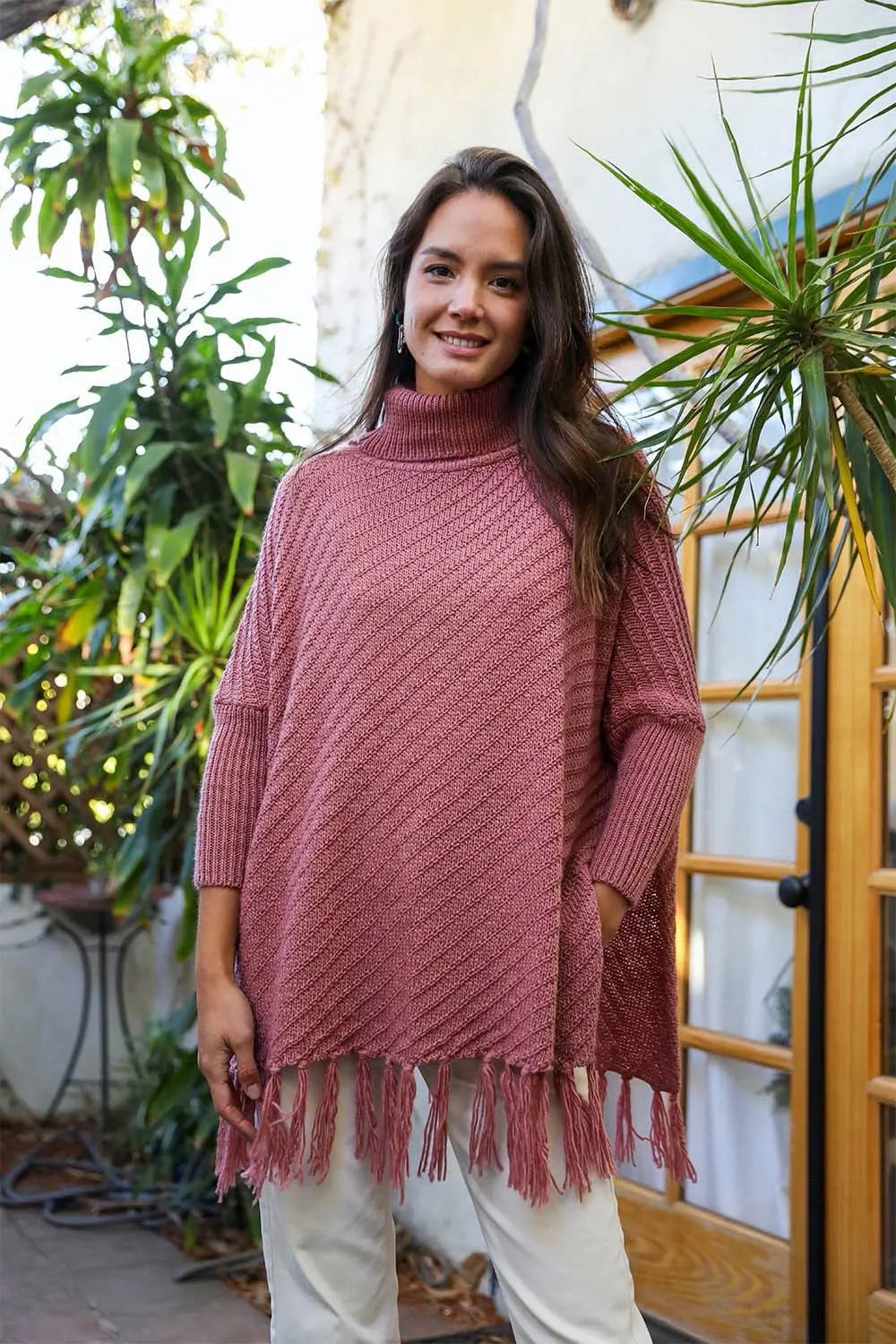 Roll-Neck Poncho Sweater